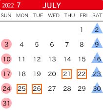 2022年7月の開館カレンダー