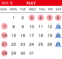 2023年5月の開館カレンダー