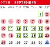 2023年9月の開館カレンダー