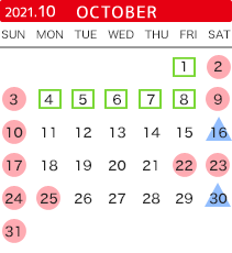 2021年10月の開館カレンダー