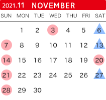 2021年11月の開館カレンダー